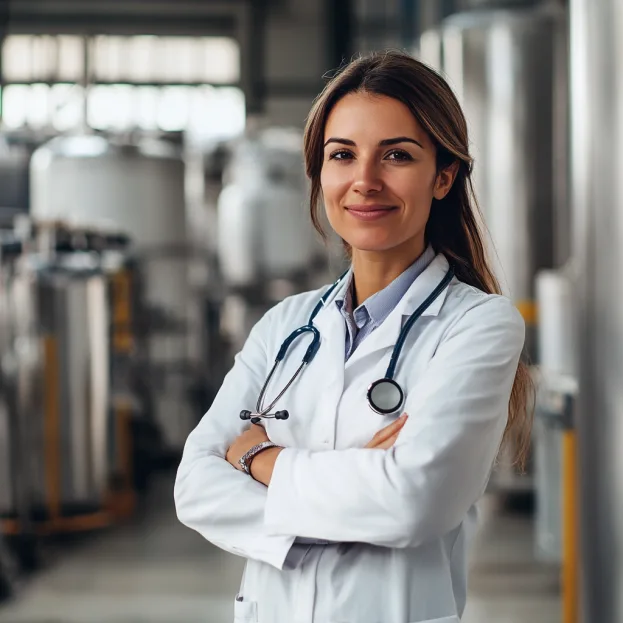 Profesional de salud ocupacional en una planta industrial