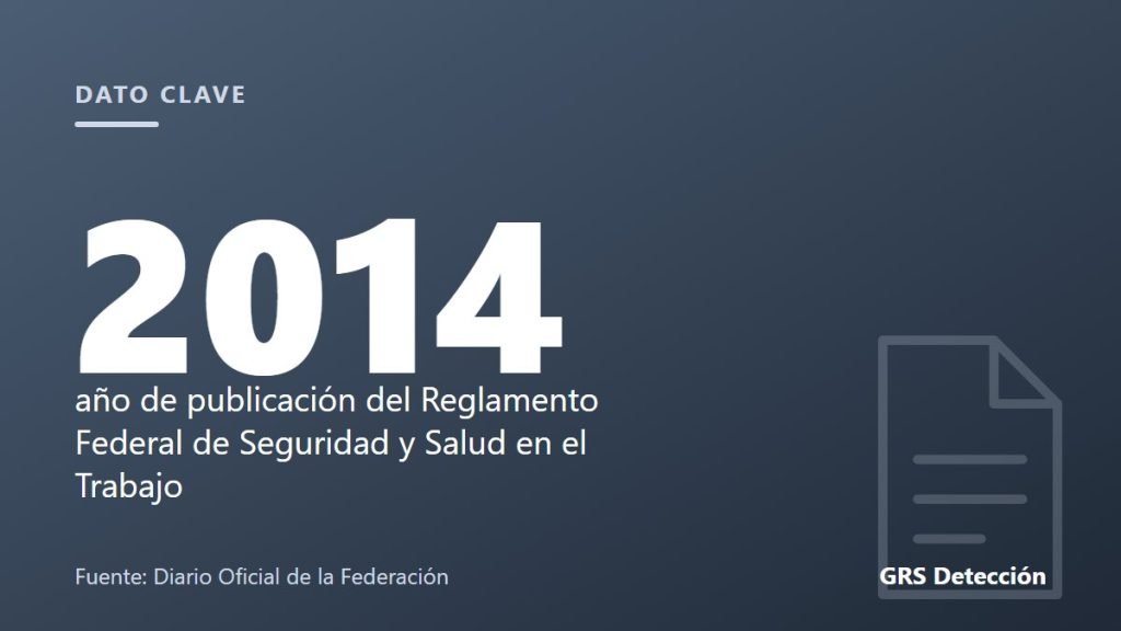 Dato clave: 2014 año de publicación del Reglamento Federal de Seguridad y Salud en el Trabajo (Fuente: Diario Oficial de la Federación)
